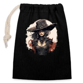 Emo Cowboy Steampunk Girl - Closable cotton gift bag (14x20cm) - black - Front
