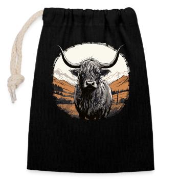 Bovins écossais des Highlands - Sac cadeau en coton avec cordon (14 x 20 cm) - noir - Devant