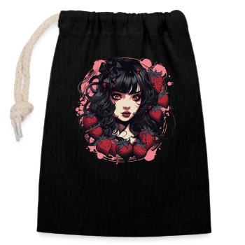 Emo Gothic Erdbeeren Mädchen - Verschließbarer Geschenkbeutel aus Baumwolle (14x20cm) - Schwarz - Vorne