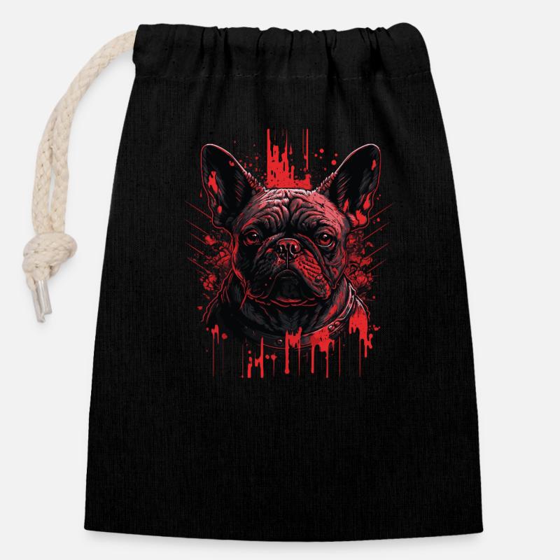 French Bulldog - Closable cotton gift bag (14x20cm) - black