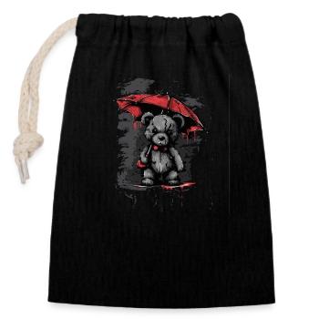 Ours en peluche mignon avec parapluie - Sac cadeau en coton avec cordon (14 x 20 cm) - noir - Devant
