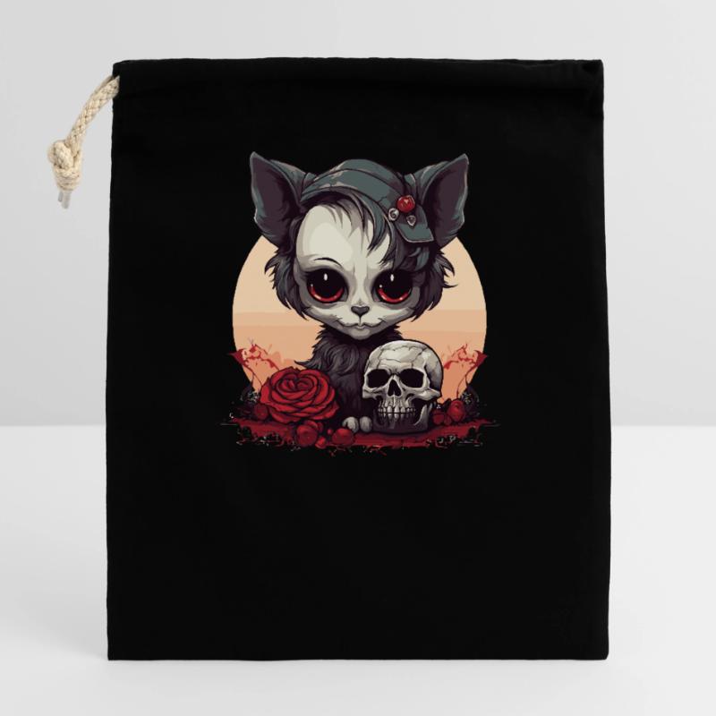 Cute Emo Gothic Kitten Closable cotton gift bag (14x20cm)