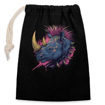 Fantasy Punkrock Rhino - Sac cadeau en coton avec cordon (14 x 20 cm) - noir - Devant