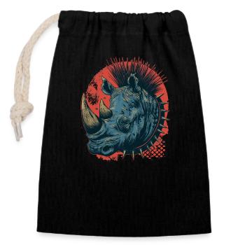Fantasy Punkrock Rhino - Sac cadeau en coton avec cordon (14 x 20 cm) - noir - Devant