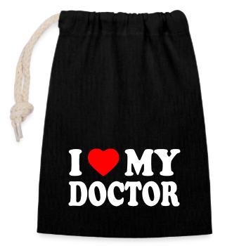 I love my doctor - Sac cadeau en coton avec cordon (14 x 20 cm) - noir - Devant