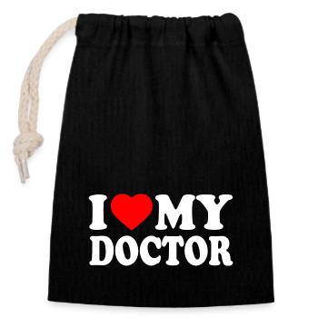 I love my doctor - Sac cadeau en coton avec cordon (14 x 20 cm) - noir - Devant
