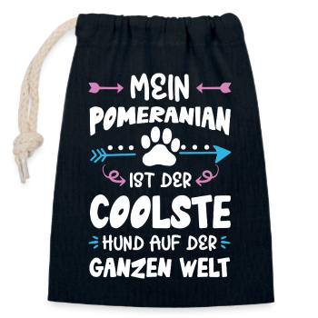 Dicton de chien poméranien - Sac cadeau en coton avec cordon (14 x 20 cm) - bleu marine - Devant