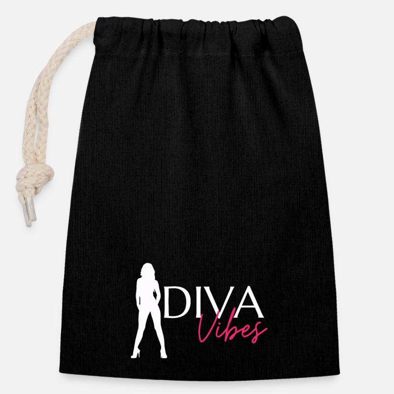 Diva Vibes - Mindset - Sac cadeau en coton avec cordon (14 x 20 cm) - noir