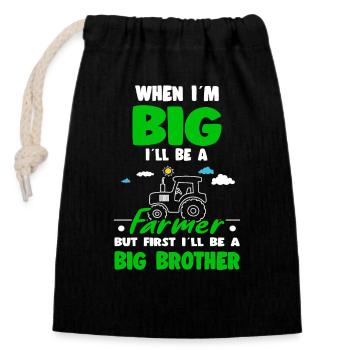 When I'm Big I'll Be An Farmer First Big Brother - Verschließbarer Geschenkbeutel aus Baumwolle (14x20cm) - Schwarz - Vorne