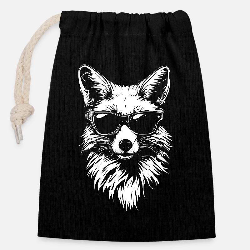 Cool Fuchs Sonnenbrille Sommer - Verschließbarer Geschenkbeutel aus Baumwolle (14x20cm) - Schwarz