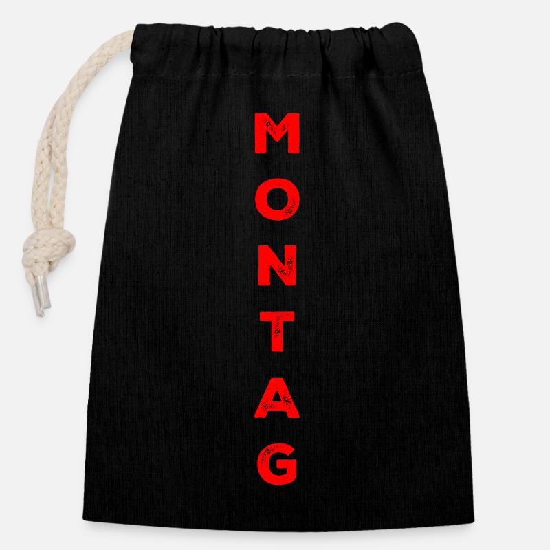 Monday - red - Closable cotton gift bag (14x20cm) - black