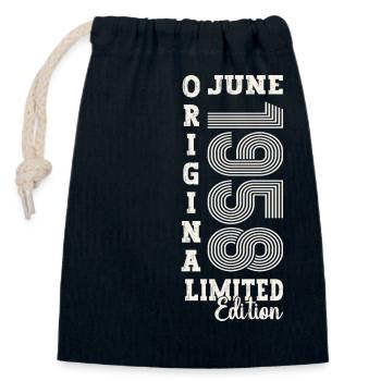 65e anniversaire Homme Juin Année 1958 Original - Sac cadeau en coton avec cordon (14 x 20 cm) - bleu marine - Devant