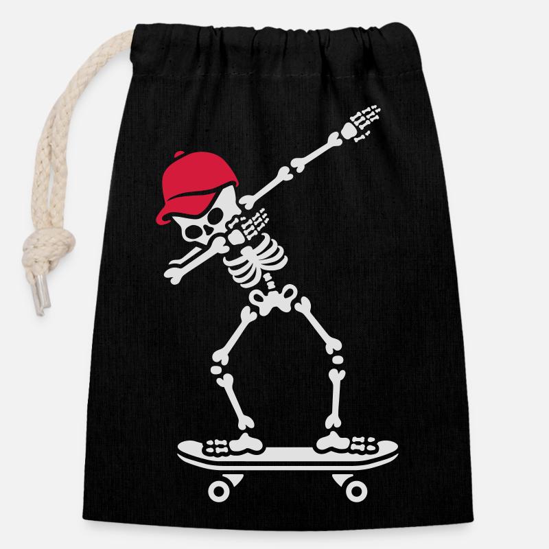 Dab dabbing skeleton skateboard skater - Sac cadeau en coton avec cordon (14 x 20 cm) - noir