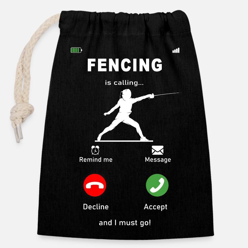 fencing is calling - Verschließbarer Geschenkbeutel aus Baumwolle (14x20cm) - Schwarz
