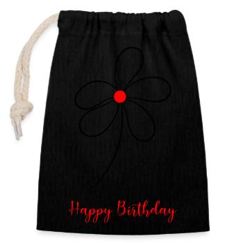 - GEBURTSTAG. HAPPY BIRTHDAY. ALLES GUTE ZUM GEBURTSTAG. - Verschließbarer Geschenkbeutel aus Baumwolle (14x20cm) - Schwarz - Vorne