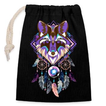 Dream Catcher Wolf - Closable cotton gift bag (14x20cm) - black - Front