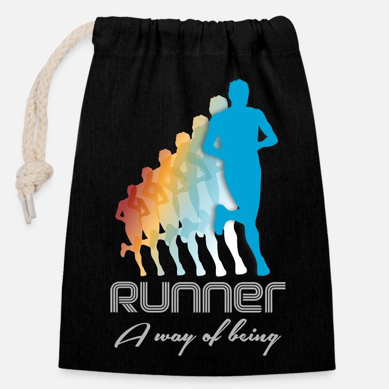 running - Closable cotton gift bag (14x20cm) - black
