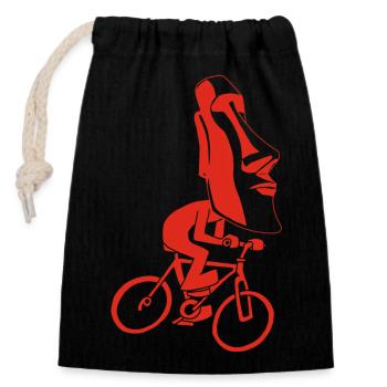 Easter Island Bike Ride (Red) - Closable cotton gift bag (14x20cm) - black - Front