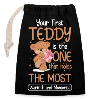 Teddy Cuddly Toy Family - Closable cotton gift bag (14x20cm) - black - Front