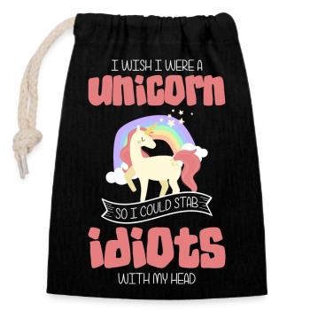 Idiot Irony Black Humor - Closable cotton gift bag (14x20cm) - black - Front