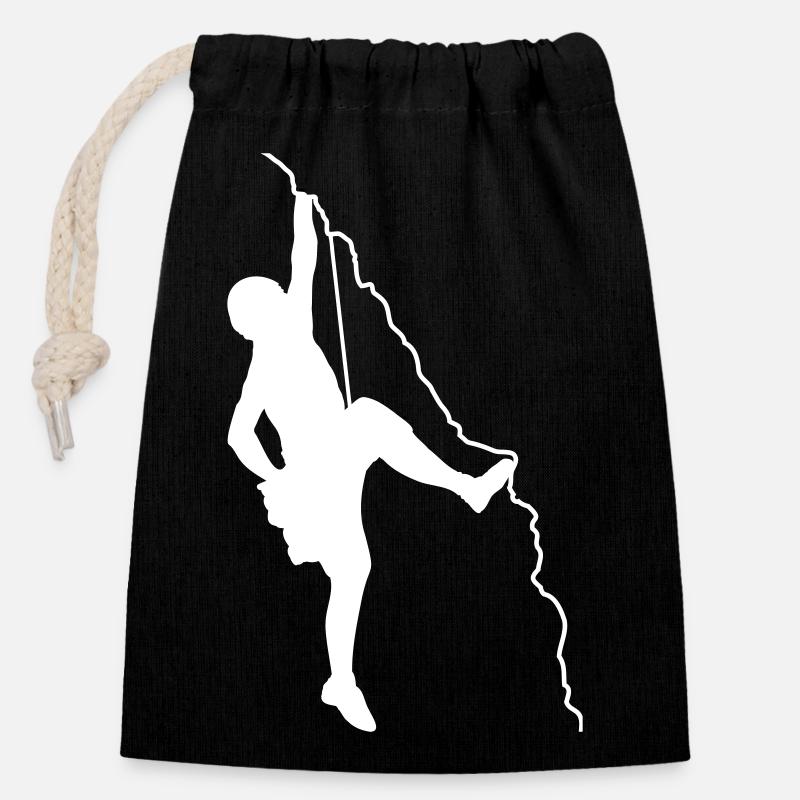 Alpiniste Silhouette Escalade - Sac cadeau en coton avec cordon (14 x 20 cm) - noir