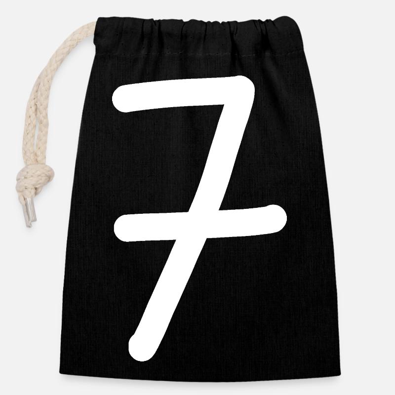 7 Nummer sieben Zahl weiß Geburtstag - Verschließbarer Geschenkbeutel aus Baumwolle (14x20cm) - Schwarz