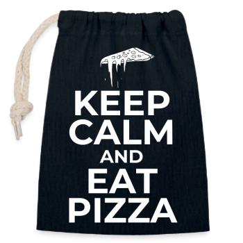 Restez calme et mangez de la pizza - Sac cadeau en coton avec cordon (14 x 20 cm) - bleu marine - Devant