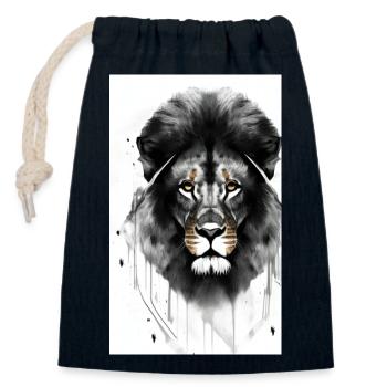 Lion Black and White - Closable cotton gift bag (14x20cm) - navy - Front