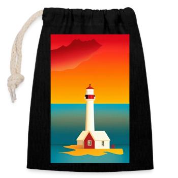 Landschaft Strand Küste Leuchtturm Comic Cartoon - Verschließbarer Geschenkbeutel aus Baumwolle (14x20cm) - Schwarz - Vorne