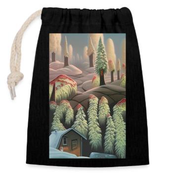 Fantasie-Winterlandschaft Schnee - Verschließbarer Geschenkbeutel aus Baumwolle (14x20cm) - Schwarz - Vorne