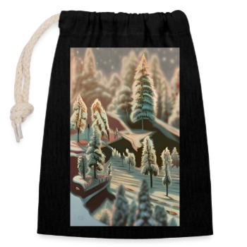 Fantasie-Winterlandschaft Schnee - Verschließbarer Geschenkbeutel aus Baumwolle (14x20cm) - Schwarz - Vorne