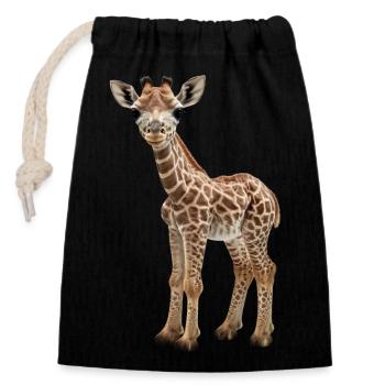 Super mignon bébé girafe. Câlin, doux, moelleux - Sac cadeau en coton avec cordon (14 x 20 cm) - noir - Devant