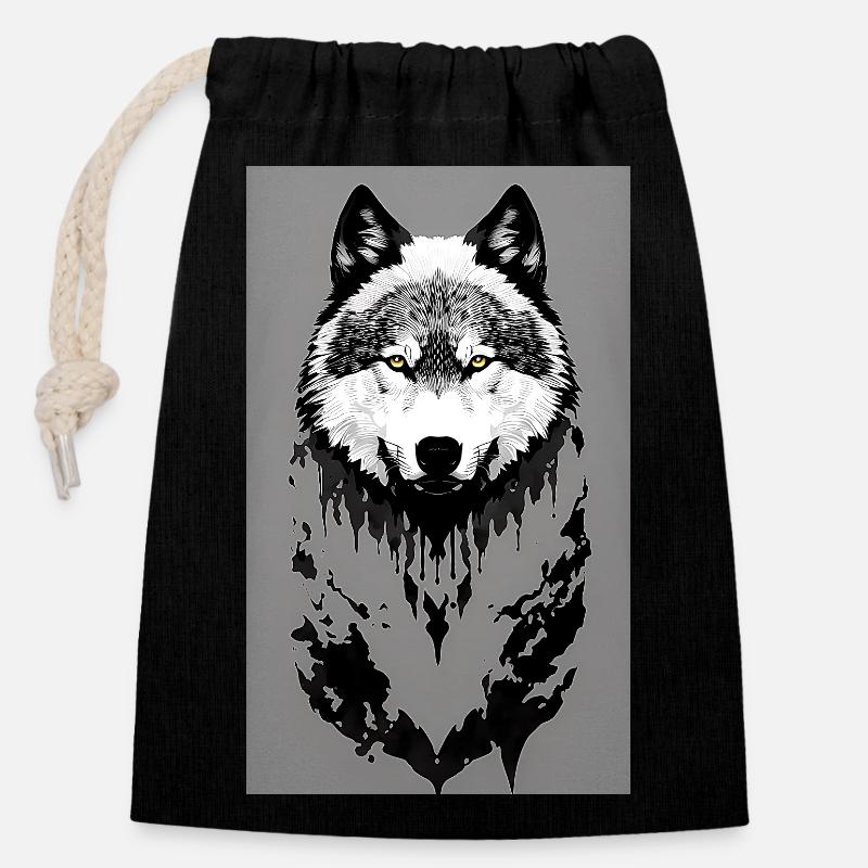 Wolf - Verschließbarer Geschenkbeutel aus Baumwolle (14x20cm) - Schwarz