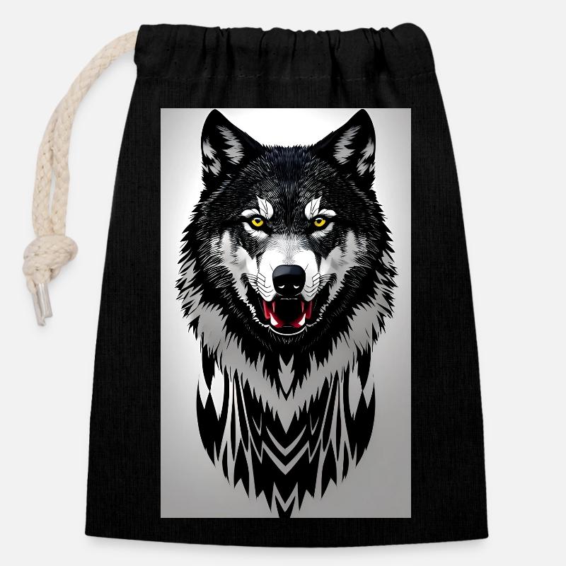 Wolf - Verschließbarer Geschenkbeutel aus Baumwolle (14x20cm) - Schwarz