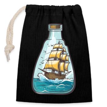 Navire, mer et mouettes dans une seule bouteille - Sac cadeau en coton avec cordon (14 x 20 cm) - noir - Devant