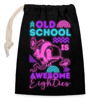 80s Disco Neon Party - Closable cotton gift bag (14x20cm) - black - Front