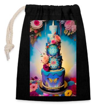 lovely cake to celebrate occasion - Closable cotton gift bag (14x20cm) - black - Front