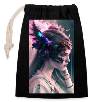 ARTWORK Dragon Girl Mel - Sac cadeau en coton avec cordon (14 x 20 cm) - noir - Devant
