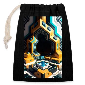 Blocs fantastiques dans un monde 3D - Sac cadeau en coton avec cordon (14 x 20 cm) - noir - Devant