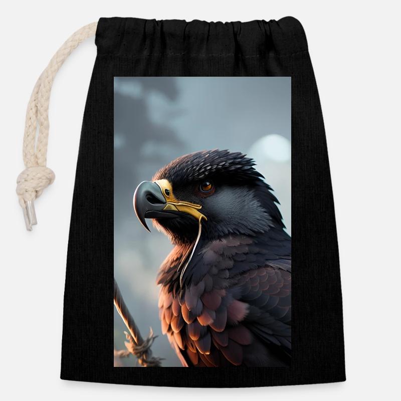 Eagle - Closable cotton gift bag (14x20cm) - black