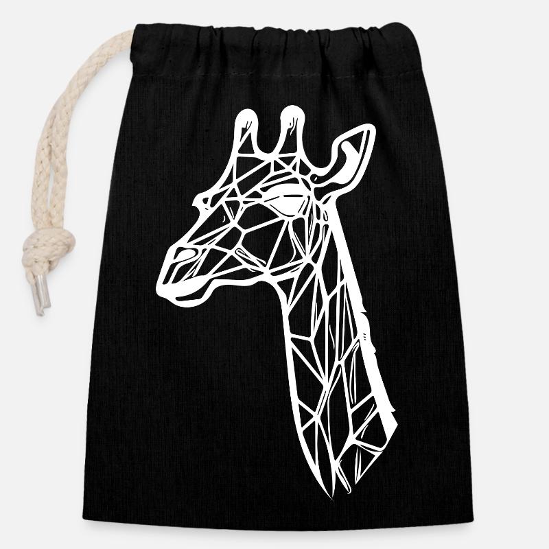 Slender Giraffe Geometric Lines Style - Closable cotton gift bag (14x20cm) - black