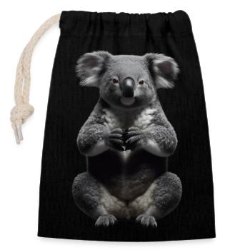 Koala en prière - Sac cadeau en coton avec cordon (14 x 20 cm) - noir - Devant