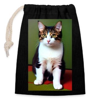 Chat | Animal de compagnie | Fan de chat | mignon | Chaton - Sac cadeau en coton avec cordon (14 x 20 cm) - noir - Devant