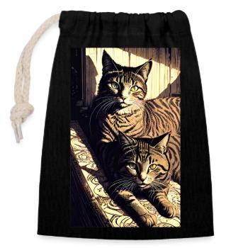 Chat | Animal de compagnie | Fan de chat | mignon | Chaton - Sac cadeau en coton avec cordon (14 x 20 cm) - noir - Devant