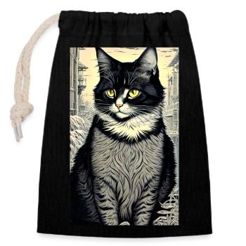 Chat | Animal de compagnie | Fan de chat | mignon | Chaton - Sac cadeau en coton avec cordon (14 x 20 cm) - noir - Devant