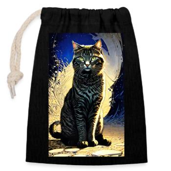 Chat | Animal de compagnie | Fan de chat | mignon | Chaton - Sac cadeau en coton avec cordon (14 x 20 cm) - noir - Devant