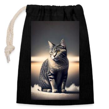 Chat | Animal de compagnie | Fan de chat | mignon | Chaton - Sac cadeau en coton avec cordon (14 x 20 cm) - noir - Devant