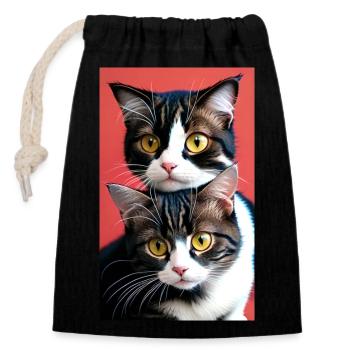 Chat | Animal de compagnie | Fan de chat | mignon | Chaton - Sac cadeau en coton avec cordon (14 x 20 cm) - noir - Devant