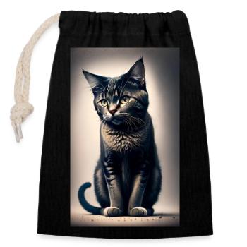 Chat | Animal de compagnie | Fan de chat | mignon | Chaton - Sac cadeau en coton avec cordon (14 x 20 cm) - noir - Devant