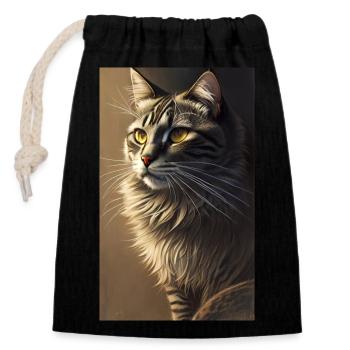 Chat | Animal de compagnie | Fan de chat | mignon | Chaton - Sac cadeau en coton avec cordon (14 x 20 cm) - noir - Devant